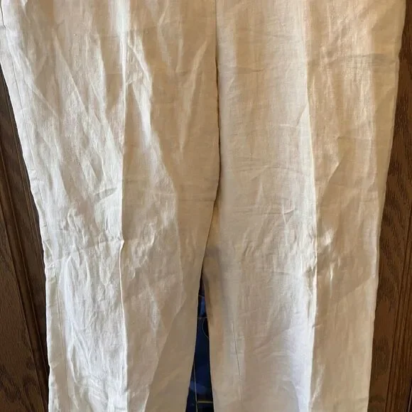 NWT Talbots Petite 100% Linen Pants Wide Leg 14P Cream MSRP $99 Beige Lined - Picture 9 of 16